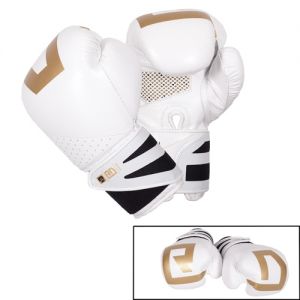 gants de boxe ultimate V5 CUIR Ltd blanc/gold RD boxing