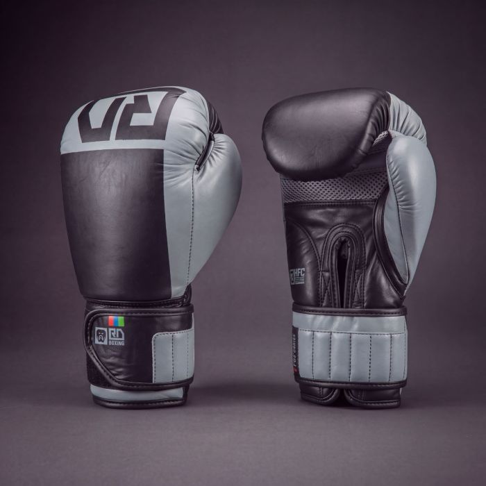 Gants de boxe RD Boxing Rumble cuir 3HFC Gris Noir