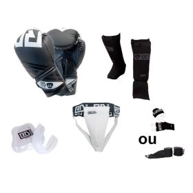 Kit de BOXE THAÏ :
Gants TRAINING V6602
Protège dents
Mitaines ou Bandes en 350cm
Protège tibias V3843 Noir
Coquille Féminin en coton V5838