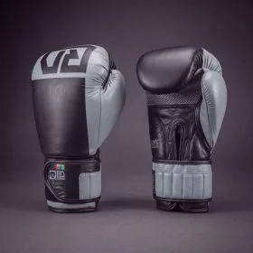 Gants de boxe RD Boxing Rumble cuir 3HFC Gris Noir