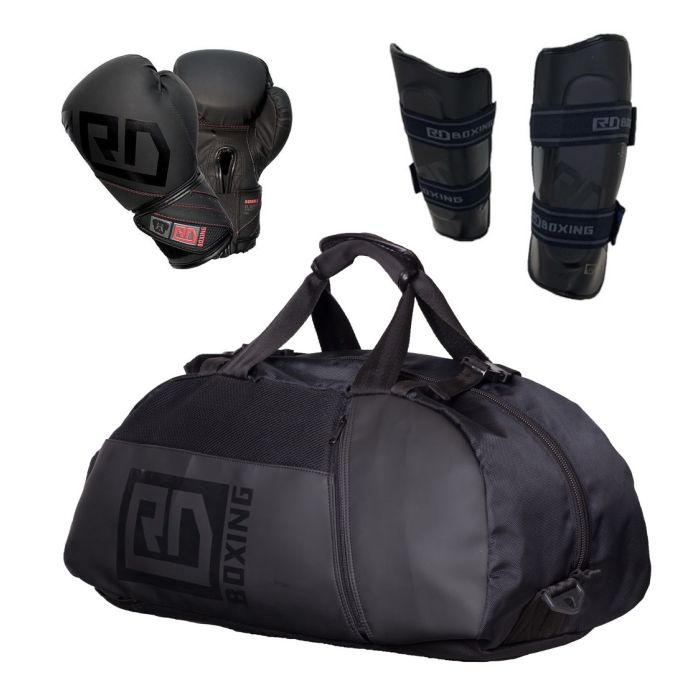 OFFRE PACK STYLE + " GANTS  + SAC TAILLE M + PROTEGE TIBIA " V5 NOIR RD BOXING